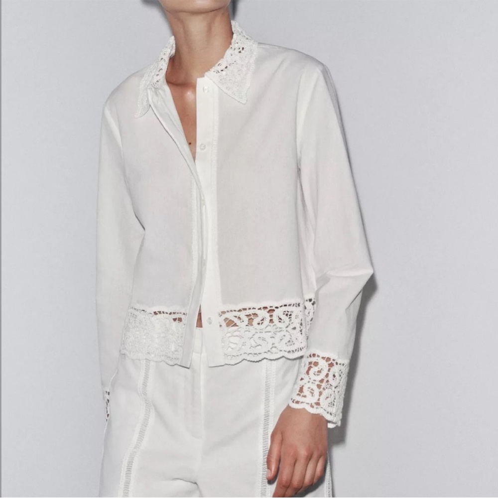 Zara Cream Lace Trim Blouse